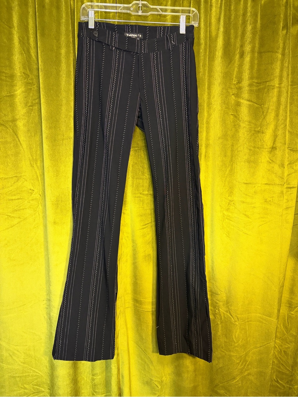 Vintage Y2K 90s Tark ‘1 Paris Flared sit slit black white low rise trousers M/L